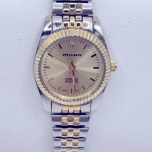 Working! Milan Diamond Quartz Minimalist Two Tone Stretch Band Watch
